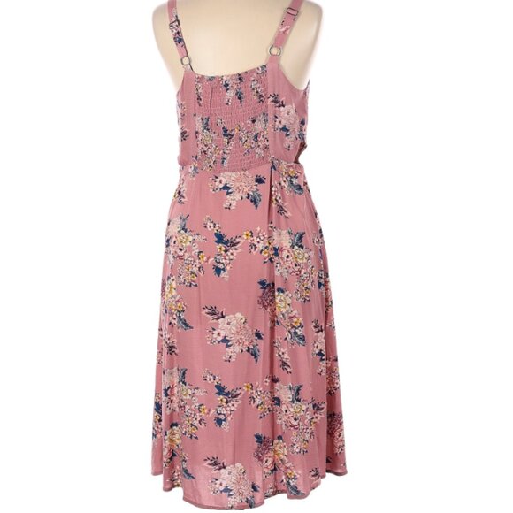 Pink Floral Midi Dress with Buttons - Picture 2 of 3